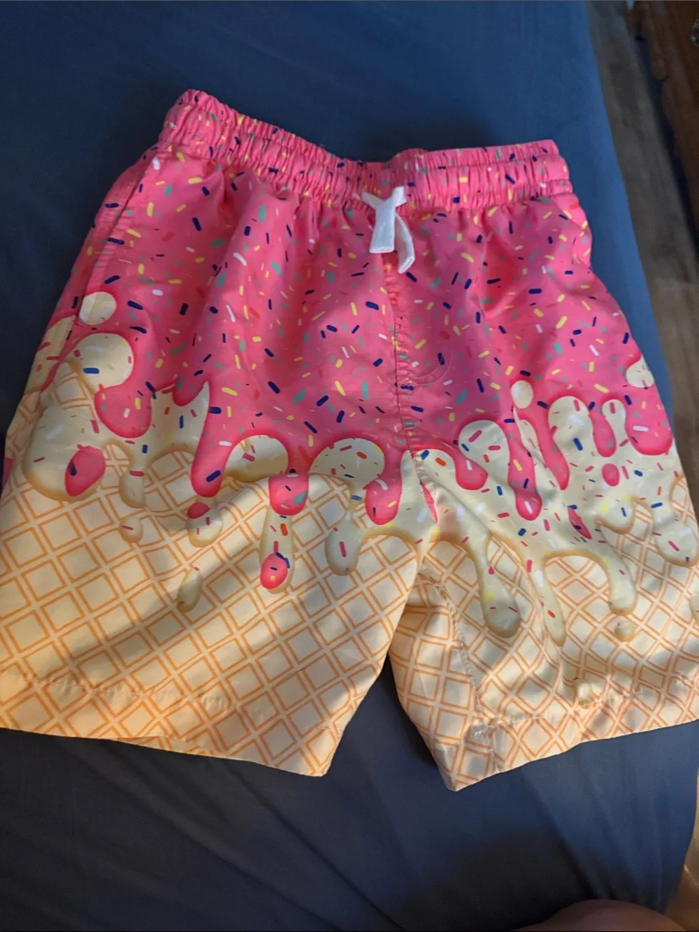 Kids Pink & Cream Ice Cream Print Swim Trunks
